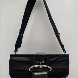 Charles David Womens Black Leather Inner Pocket Flap Over Shoulder Purse